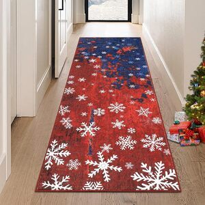 New Washable Christmas Rug 2X8' Runner Hallway Kitchen Laundry Snowflake Holiday